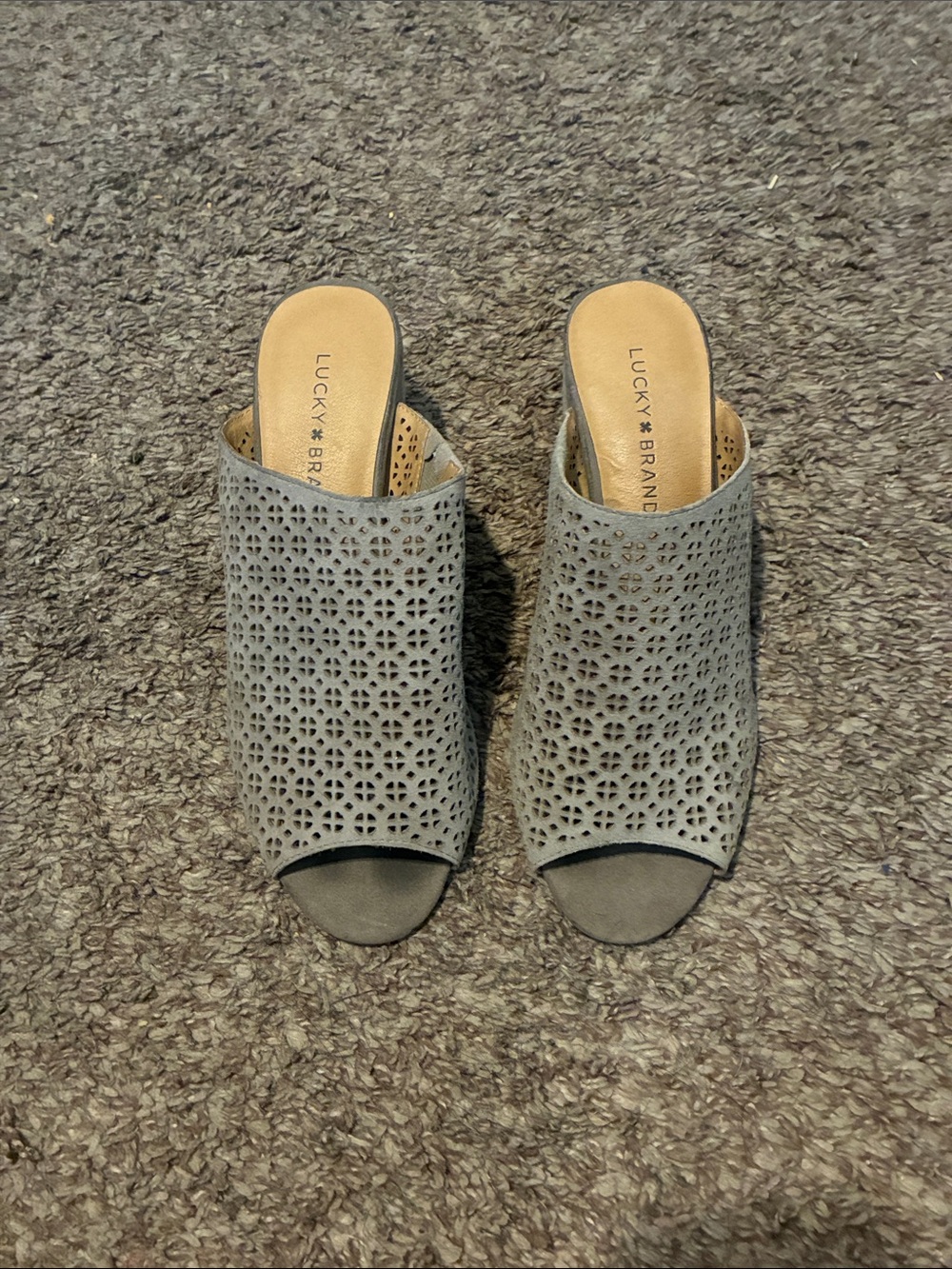 Lucky Brand Taupe Cutout Slide Mules